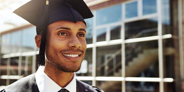 Graduate student representing education savings plan. 